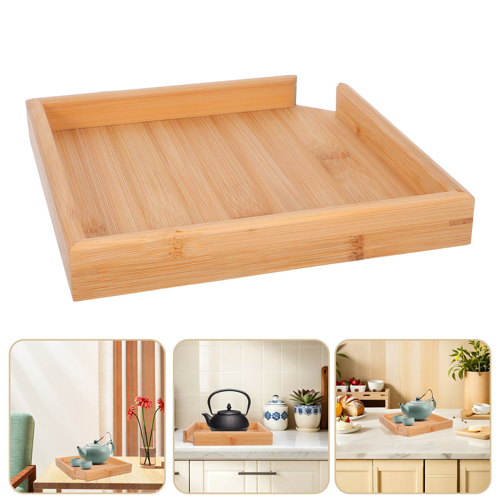 Bamboo Tea Tray - Экологичный бамбуковый чайный поднос квадратной формы,