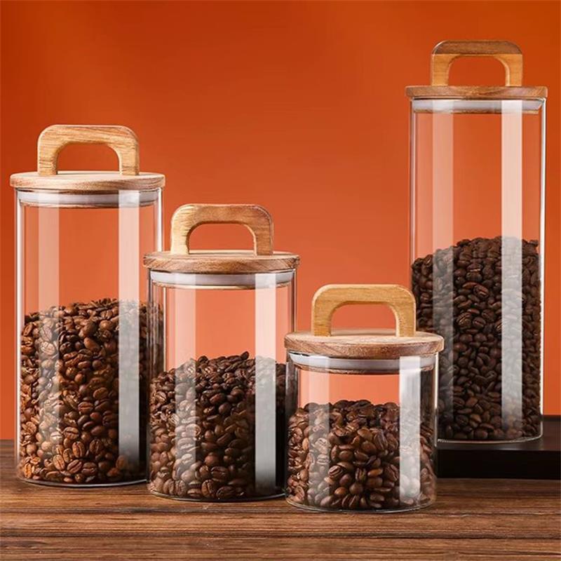 Canister Coffee Sugar Tea - Прозрачная стеклянная банка с бамбуковой крышкой,