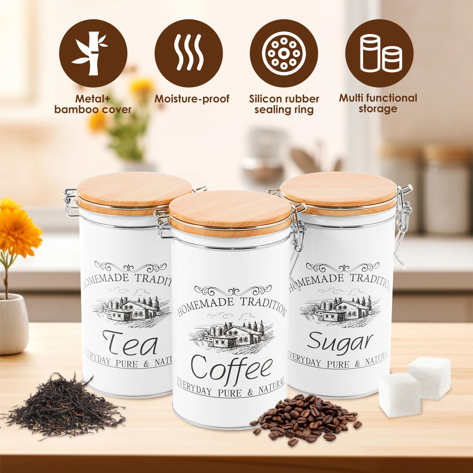 Набор из 3-х металлических бан – обзор и цена Canister Coffee Sugar Tea
